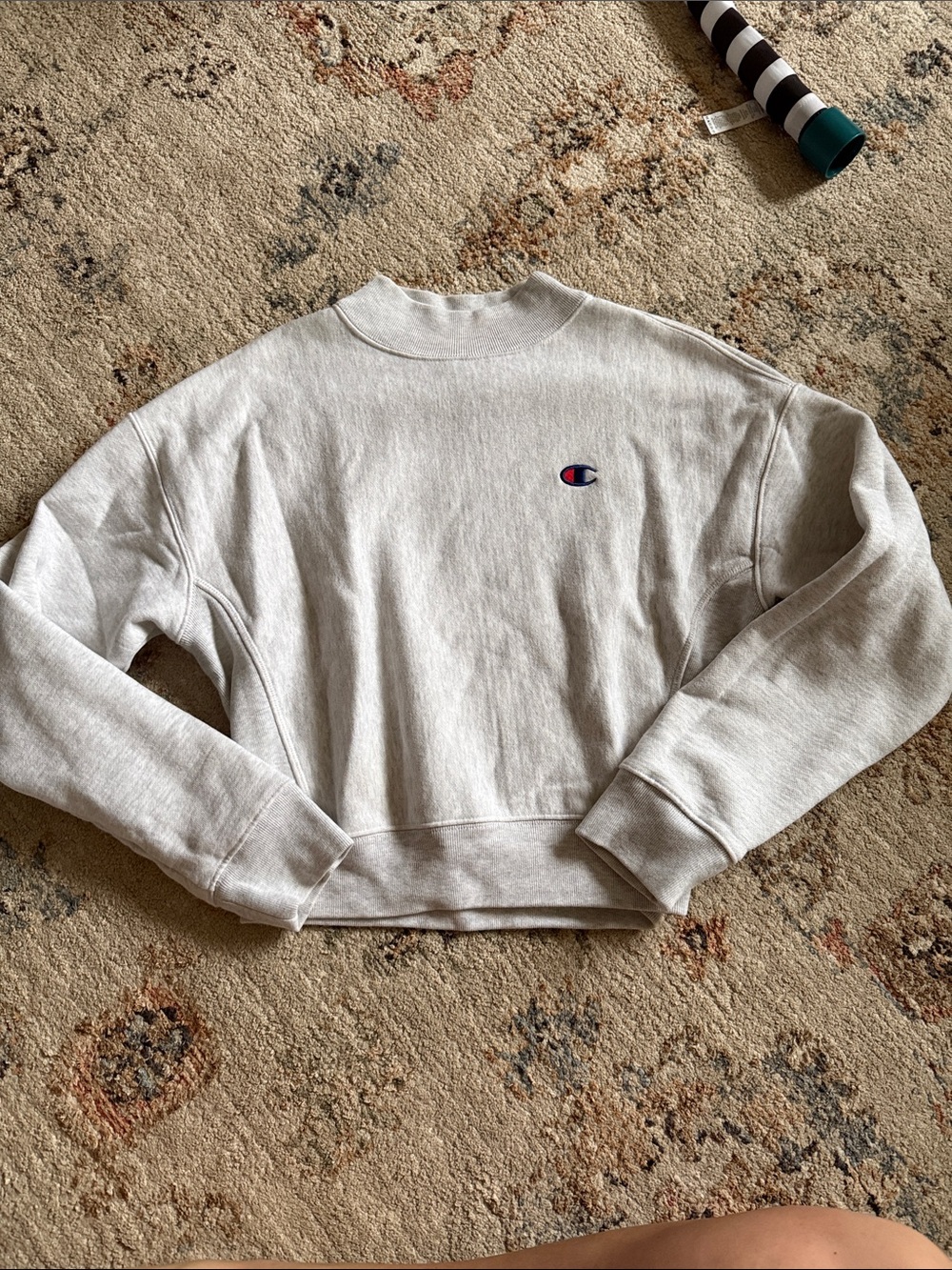 Champion Women's Heather Gray mockneck Sweatshirt with Small Logo